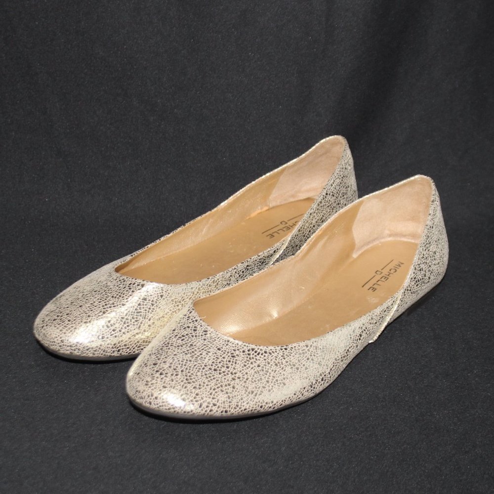 Michelle D Metallic Crackle Cream Ballet Flats